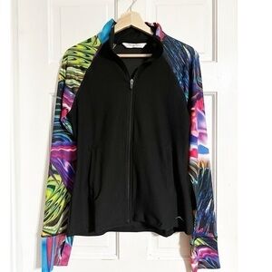 X By Gottex Womens M Black Abstract Long Sleeves Full Zip Athletic Jacket Sz M
